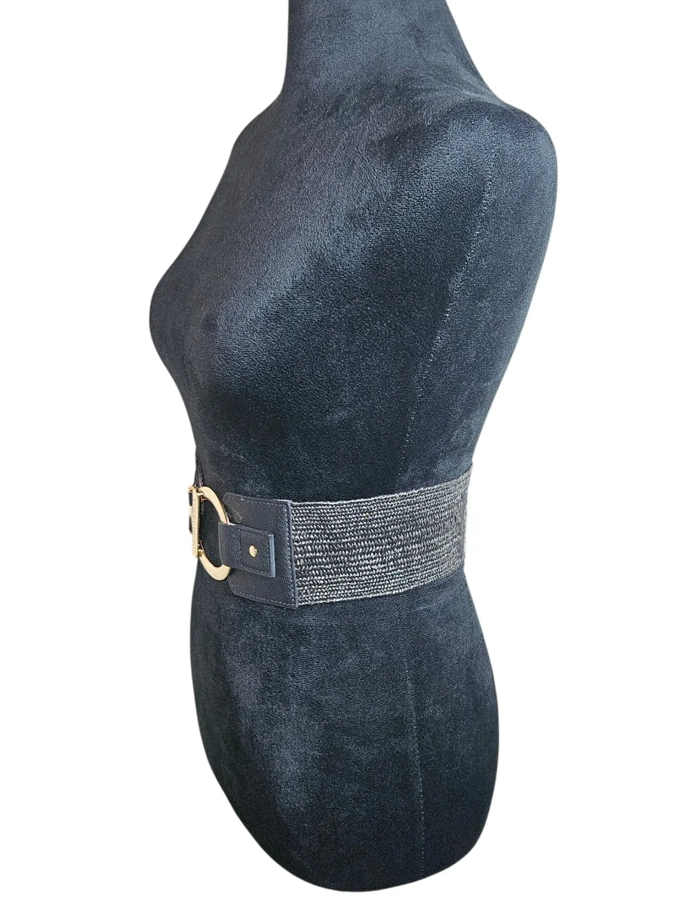 Vince Camuto Black Raffia Stetch Statement Waist Belt Size M/L